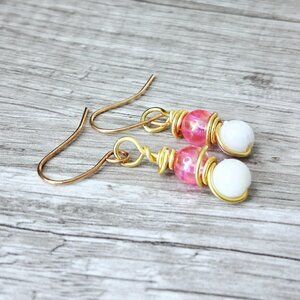 2/$10 Pink & white beaded dangle earrings, women girls jewelry
